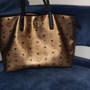 MCM Metallic Gold Visetos Medium Tote